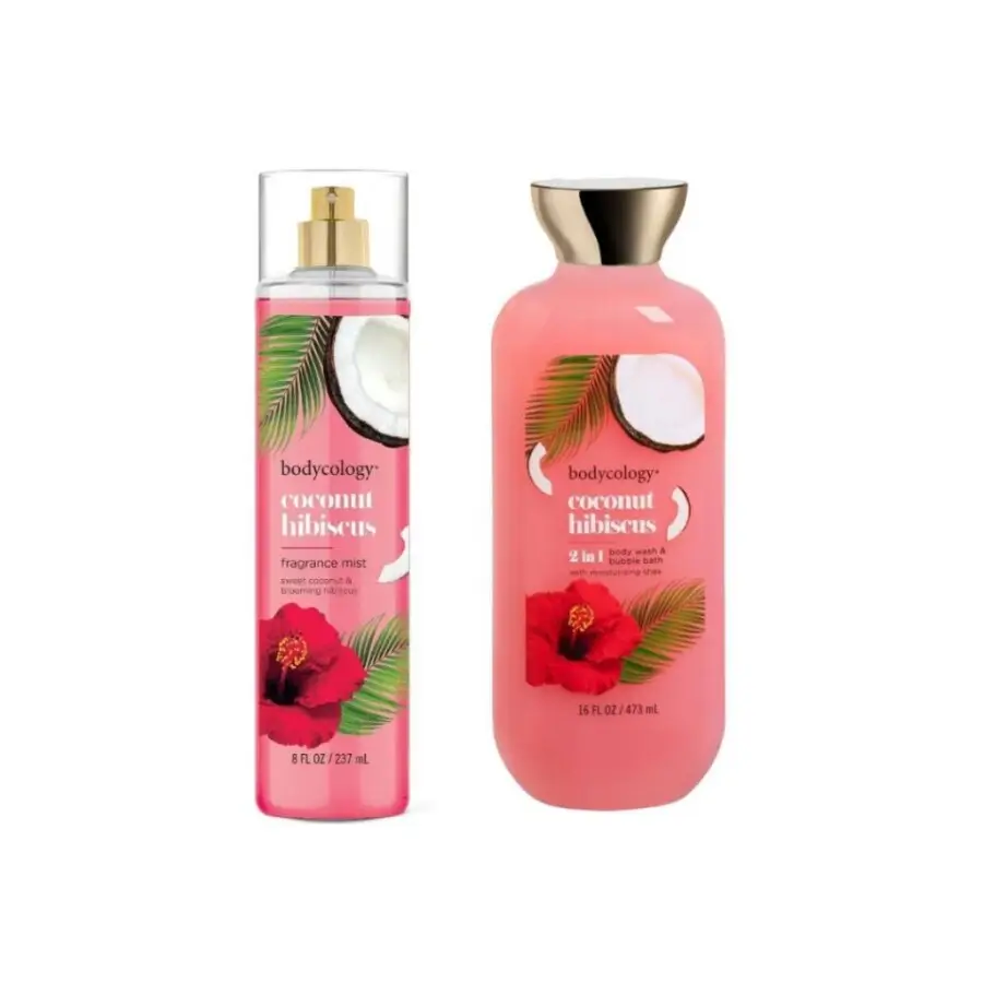 Bodycology Hindistan Cevizi ve Hibiskus Kokulu Vücut Spreyi ve Duş Jeli – Kadın Bakım Seti - 1