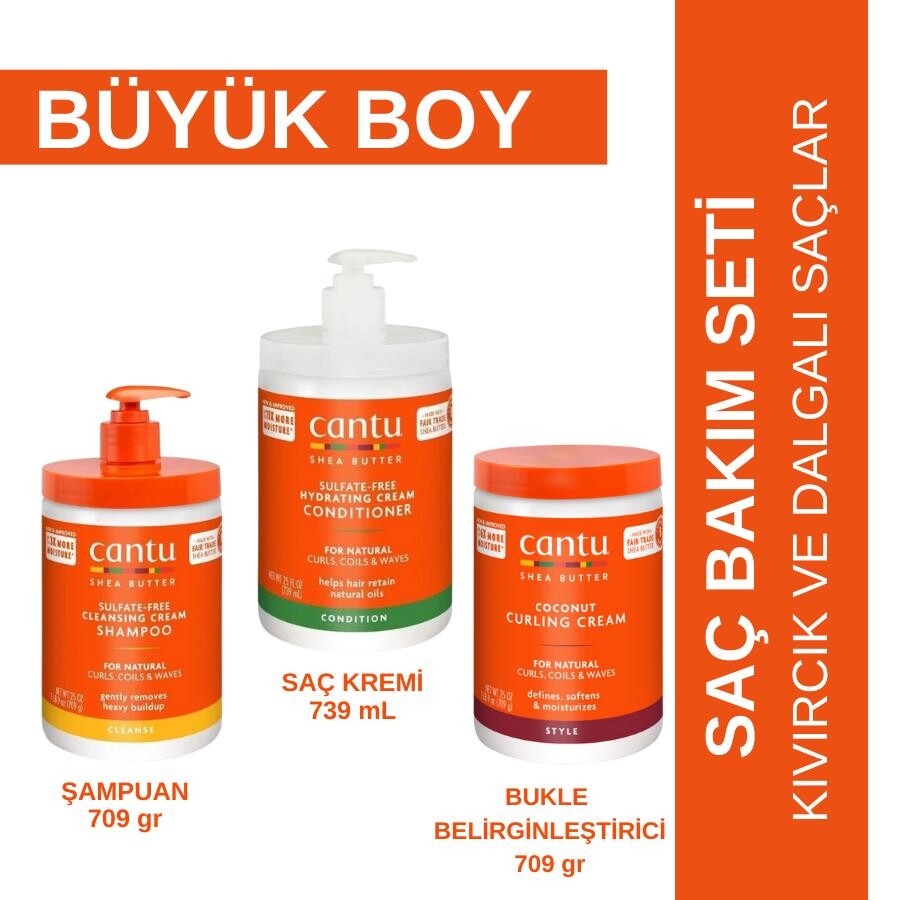 Cantu Büyük Boy Saç Bakım Seti- Şampuan+ Saç Kremi+ Bukle Belirginleştirici - Kıvırcık, Dalgalı Saçlar - 1