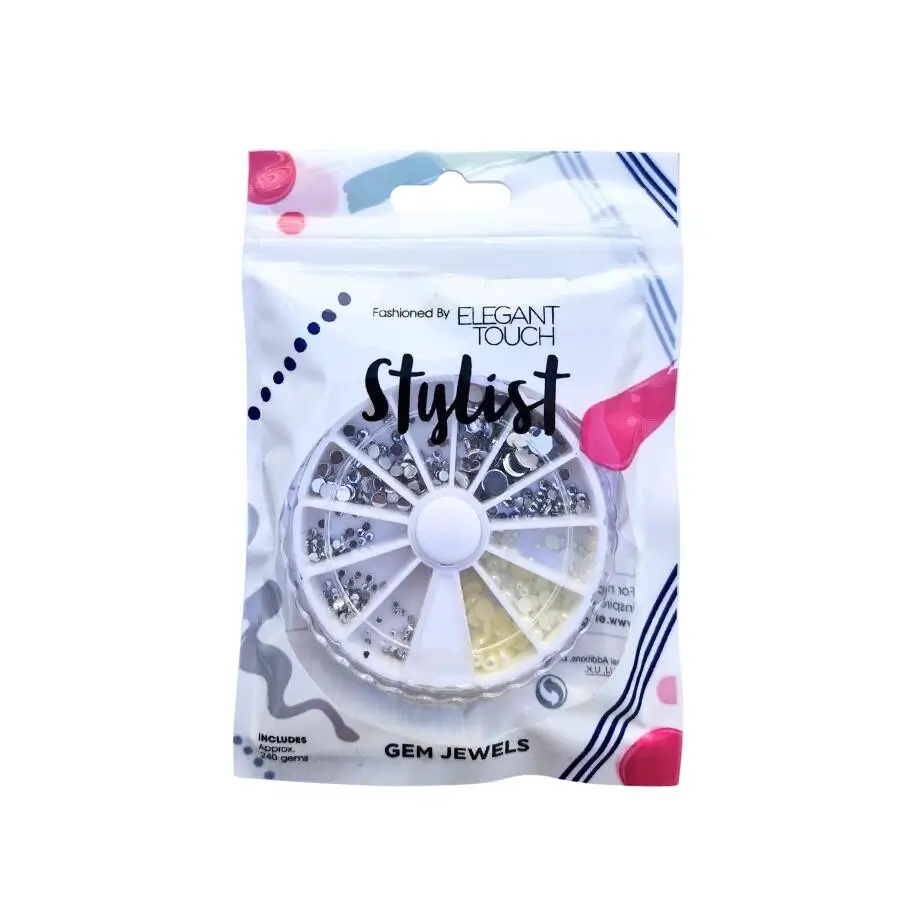 Elegant Touch Nail Art Taş Seti – Gümüş & İnci Renk, 240 Adet - 1