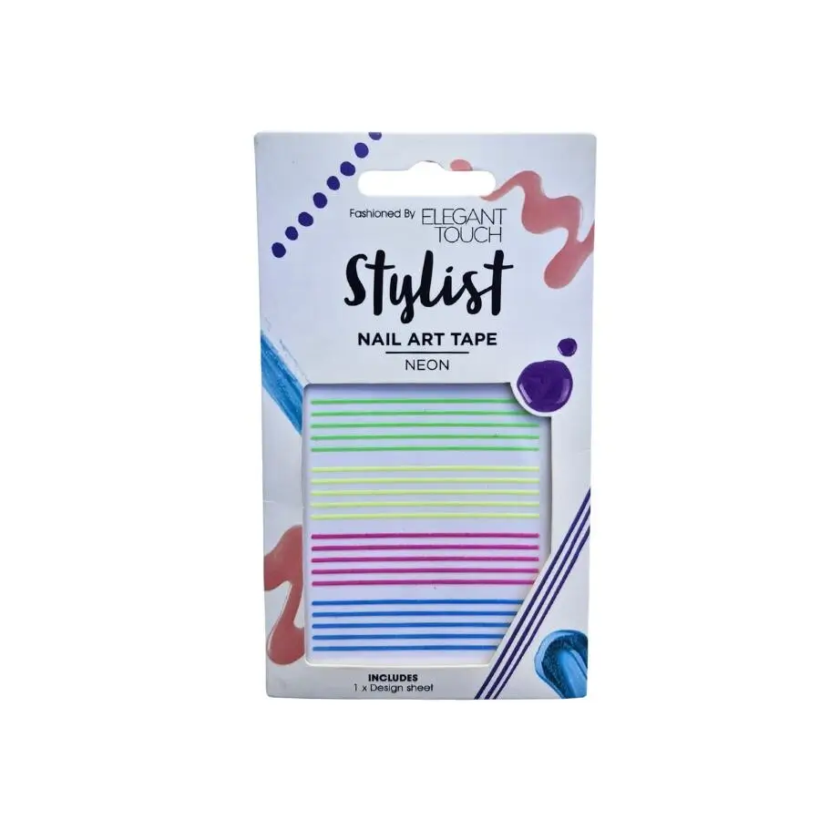 Elegant Touch Neon Tırnak Sticker Seti – Renkli Şerit Bant - 1