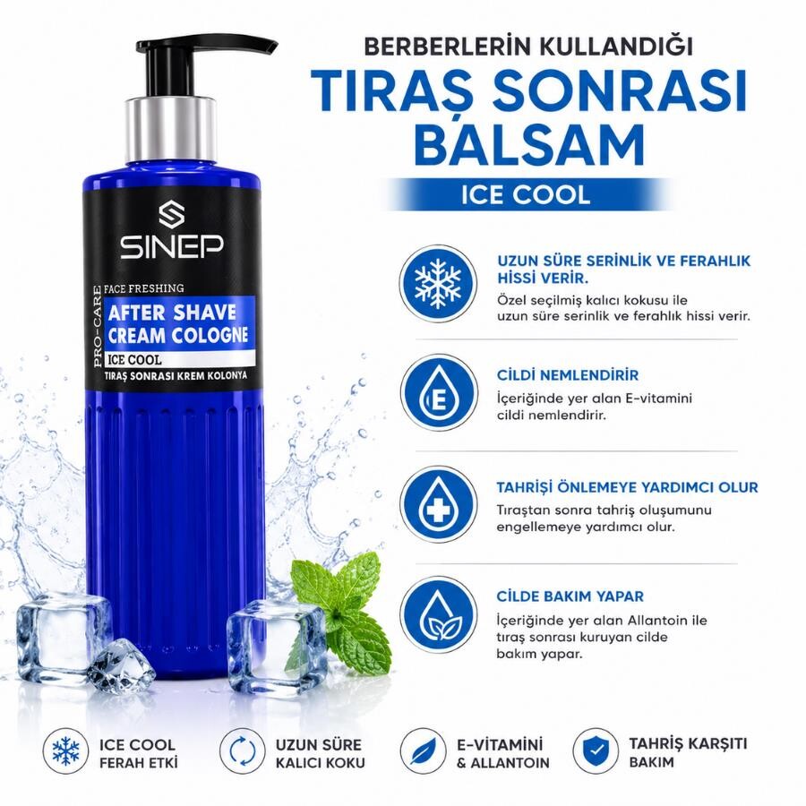 Sinep Tıraş Sonrası Nemlendiren Tahrişe Karşı Krem Kolonya, Balsam 400 ml- Ice Cool - 2