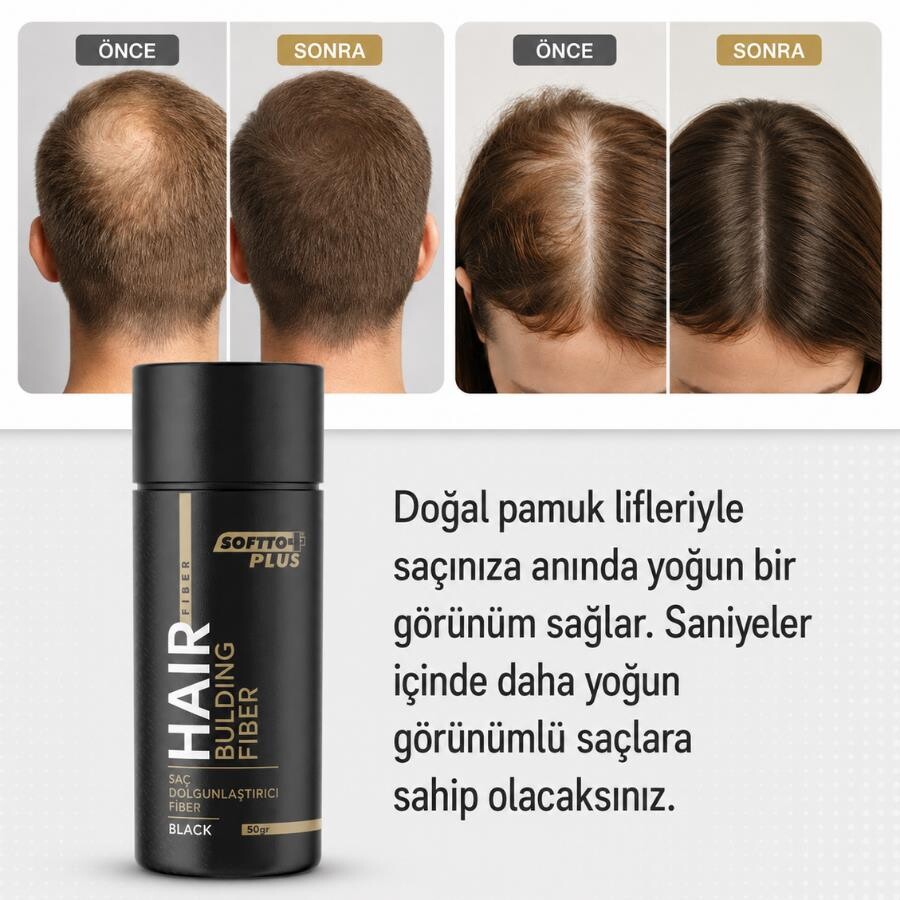 Softto Plus Saç Dolgunlaştırıcı Fiber Siyah 50 gr - 2