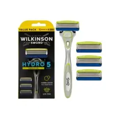 Wilkinson Sword Hydro 5 Sensitive Aloe Veralı Tıraş Bıçağı Sapı + 4 Yedek Kartuş - 1