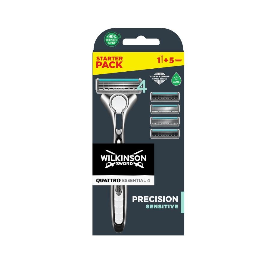 Wilkinson Sword Quattro Sensitive Erkek Tıraş Bıçağı 1 Sap + 5 Yedek Kartuş - 1